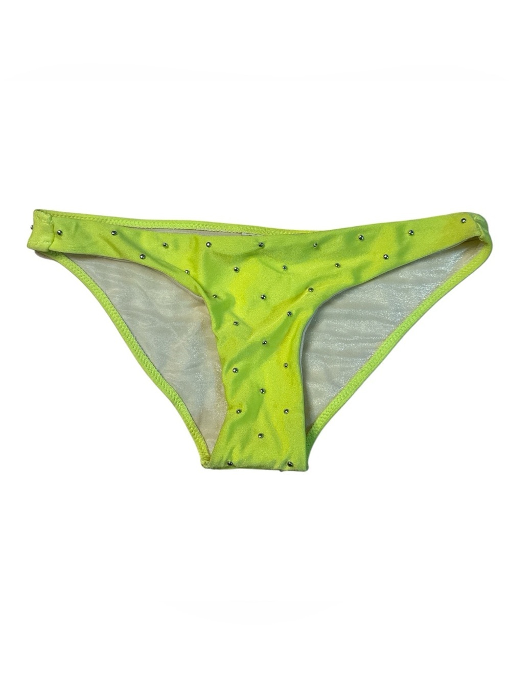 Amuse Neon Yellow Rhinestone Bikini Bottoms Size Small Sexy NWT